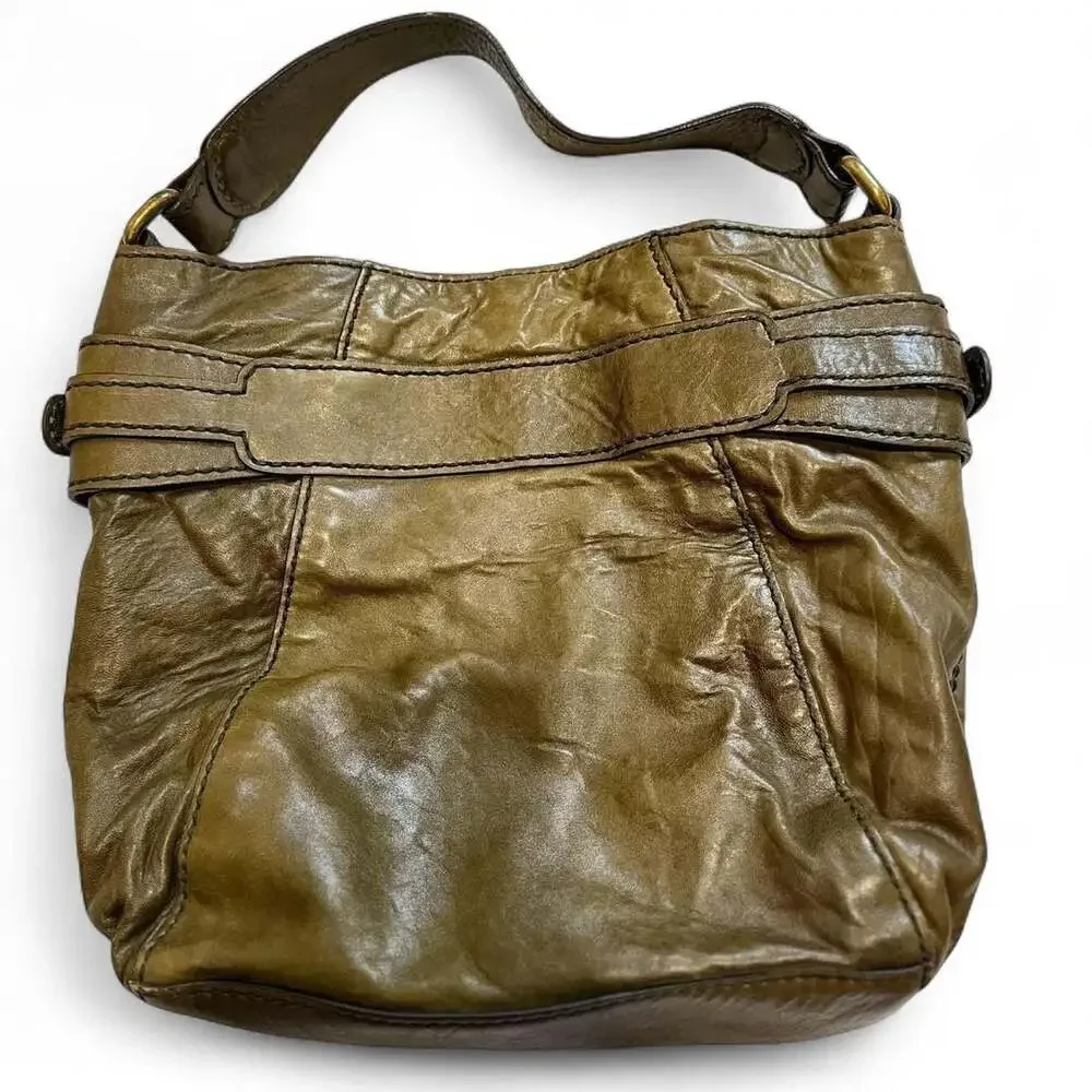 Fifty Four Fossil Vintage Olive Green Leather Shoulder Bag Hobo Purse
